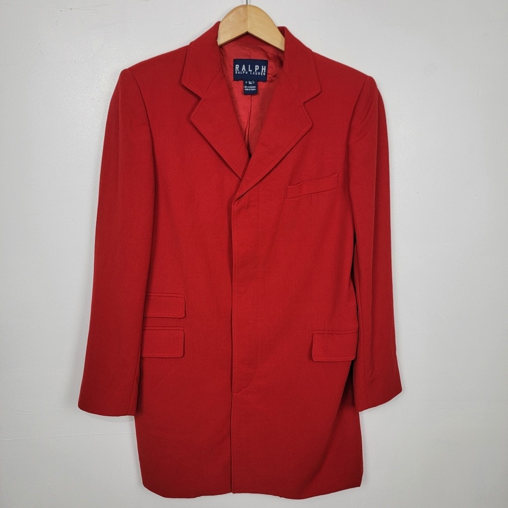 Ralph Lauren Blazer Vtg Red Wool Hidden Button Jacket Womens 14 Holiday READ!‎